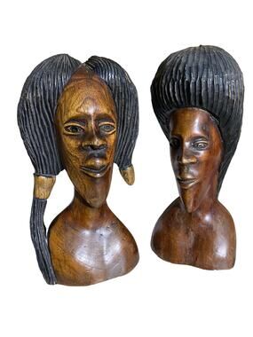 Wooden African People Art Male & Female Brown Stained Handcarved Crafted